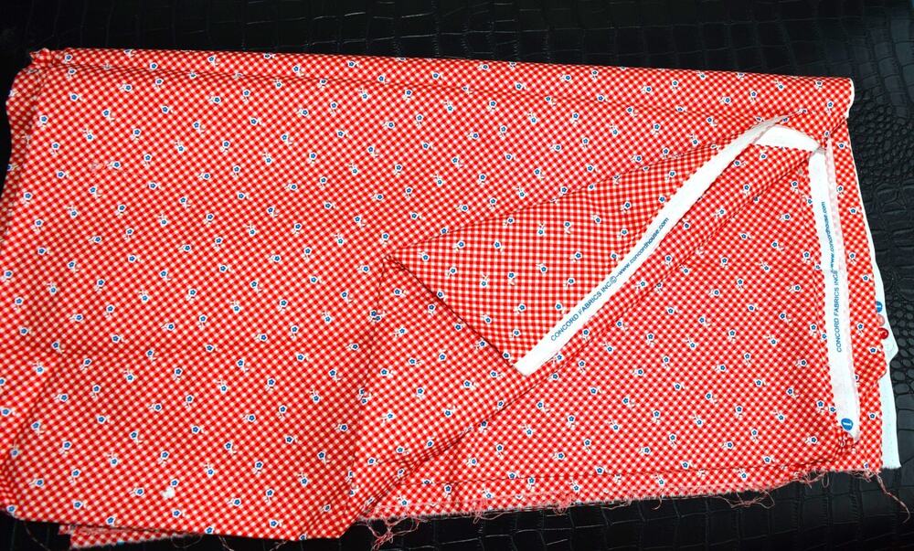 Vintage Cotton Fabric Blue FLORAL Red Whate CHECK Concord 2 Yd 34"/ Wide 44"